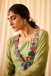 Buy_Leela By A_Green Jacquard Cotton Embellished Pearl Woven Floral Applique Palazzo Set _Online_at_Aza_Fashions