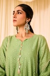 Buy_Leela By A_Green Jacquard Cotton Woven Lace Notched Geometric Kurta Tulip Pant Set _Online_at_Aza_Fashions