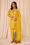 Buy_Leela By A_Yellow Chanderi Slub Embroidered Applique Floral Bird Kurta Tulip Pant Set _at_Aza_Fashions