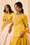 Buy_Leela By A_Yellow Chanderi Slub Embroidered Threadwork Floral Kurta With Draped Skirt 