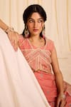 Leela By A_Peach Chanderi Slub Embroidered Threadwork Round Geometric Kurta Churidar Set _at_Aza_Fashions