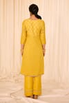 Shop_Leela By A_Yellow Jacquard Cotton Woven Butti Round Geometric Threadwork Kurta Pant Set _at_Aza_Fashions