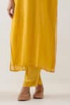 TATWA_Yellow Handloom Chanderi Silk Embroidery Songbird Straight Kurta And Pant Set _Online_at_Aza_Fashions