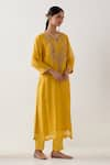 Buy_TATWA_Yellow Handloom Chanderi Silk Embroidery Resham Stardust Zari Kurta And Pant Set _Online_at_Aza_Fashions