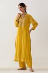 Buy_TATWA_Yellow Handloom Chanderi Silk Embroidery Vineyard Resham Kurta And Pant Set _at_Aza_Fashions