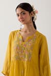 TATWA_Yellow Handloom Chanderi Silk Embroidery Vineyard Resham Kurta And Pant Set _at_Aza_Fashions