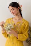 Buy_TATWA_Yellow Handloom Chanderi Silk Embroidery Vineyard Resham Kurta And Pant Set 