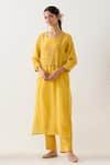 Buy_TATWA_Yellow Handloom Chanderi Silk Embroidery Floral Mughal Butta Kurta And Pant Set _Online_at_Aza_Fashions