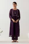 Buy_TATWA_Purple Handloom Chanderi Silk Embroidery Mughal Butta Pintuck Kurta And Pant Set _at_Aza_Fashions