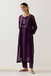 Buy_TATWA_Purple Handloom Chanderi Silk Embroidery Mughal Butta Pintuck Kurta And Pant Set 