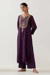 Buy_TATWA_Purple Silk Organza Embroidered Sequins Stardust Zardosi Yoke Kurta With Pant _at_Aza_Fashions