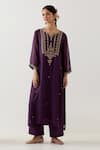 TATWA_Purple Silk Organza Embroidered Sequins Stardust Zardosi Yoke Kurta With Pant _Online_at_Aza_Fashions