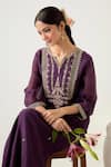 TATWA_Purple Silk Organza Embroidered Sequins Stardust Zardosi Yoke Kurta With Pant _at_Aza_Fashions