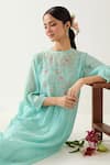 TATWA_Blue Silk Organza Embroidery Resham Round Floral Kurta And Pant Set _at_Aza_Fashions