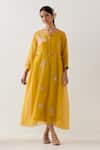 Buy_TATWA_Yellow Handloom Chanderi Silk Embroidered Applique Round Floral Kurta Set _at_Aza_Fashions