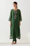 Buy_TATWA_Green Silk Organza Hand Embroidered Resham Notched Kurta Pant Set _at_Aza_Fashions