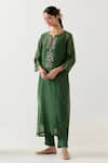 Buy_TATWA_Green Silk Organza Hand Embroidered Resham Notched Kurta Pant Set _Online_at_Aza_Fashions