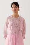 TATWA_Pink Handloom Chanderi Silk Embroidered Resham Round Ariel Kurta Set _Online_at_Aza_Fashions