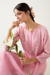 Buy_TATWA_Pink Handloom Chanderi Silk Embroidered Resham Round Gathered Camellia Kurta Set 