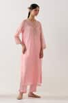 Buy_TATWA_Pink Handloom Chanderi Silk Hand Embroidered Gold Sequins Songbird Kurta Set _Online_at_Aza_Fashions