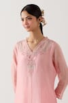 TATWA_Pink Handloom Chanderi Silk Hand Embroidered Gold Sequins Songbird Kurta Set _at_Aza_Fashions