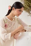 TATWA_White Handloom Chanderi Silk Embroidered Resham Round Floral Appliqued Kurta _at_Aza_Fashions