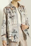 RANNA GILL_Beige Linen Blend Printed Milan Notched Lapel Collar Jacket _Online_at_Aza_Fashions