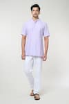 Buy_RNG Safawala_Purple Cotton Plain Mandarin Collar Kurta Set 