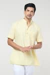 Shop_RNG Safawala_Yellow Cotton Plain Mandarin Collar Short Kurta Set _Online_at_Aza_Fashions