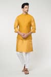 Buy_RNG Safawala_Yellow Raw Silk Embroidery Thread Bundi And Kurta Set _at_Aza_Fashions