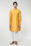 RNG Safawala_Yellow Raw Silk Embroidery Thread Bundi And Kurta Set _Online_at_Aza_Fashions