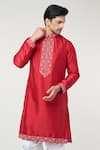 Shop_RNG Safawala_Red Cotton Silk Embroidery Thread Floral Kurta Set _Online_at_Aza_Fashions