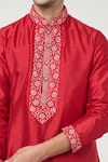 RNG Safawala_Red Cotton Silk Embroidery Thread Floral Kurta Set _at_Aza_Fashions