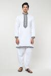 Buy_RNG Safawala_White Cotton Silk Embroidery Thread Floral Placket Kurta Set _Online_at_Aza_Fashions