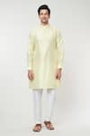 RNG Safawala_Green Dupion Silk Plain Pintuck Bundi And Kurta Set _Online_at_Aza_Fashions