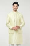 RNG Safawala_Green Dupion Silk Plain Pintuck Bundi And Kurta Set _at_Aza_Fashions