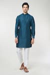 RNG Safawala_Blue Dupion Silk Plain Diamond Pintuck Bundi And Kurta Set _Online_at_Aza_Fashions