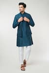 Shop_RNG Safawala_Blue Dupion Silk Plain Diamond Pintuck Bundi And Kurta Set _Online_at_Aza_Fashions