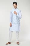 Buy_RNG Safawala_Blue Raw Silk Embroidery Thread Floral Bundi And Kurta Set _at_Aza_Fashions