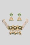 Shop_Zevar By Geeta_Green Petal Bloom Kundan Polki Embellished Choker Set _at_Aza_Fashions