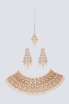 Shop Zevar By Geeta Gold Plated Pearls, Piping Ferna Shine Kundan Polki Embellished Necklace Set at Aza Fashions Shop_Zevar By Geeta_Gold Plated Pearls, Piping Ferna Shine Kundan Polki Embellished Necklace Set _at_Aza_Fashions