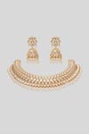 Shop_Zevar By Geeta_Gold Plated Pearls, Stones Hexagon Jaal Kundan And Polki Embellished Necklace Set _at_Aza_Fashions