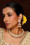 Buy_Zevar By Geeta_Red Pearls, Diamonds, Stones Asyrah Jaal Kundan And Polki Embellished Necklace Set _at_Aza_Fashions