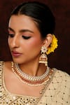 Zevar By Geeta_Red Pearls, Diamonds, Stones Asyrah Jaal Kundan And Polki Embellished Necklace Set _Online_at_Aza_Fashions