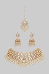 Shop_Zevar By Geeta_Gold Plated Pearls, Piping, Lara Bloom Kundan And Polki Embellished Necklace Set _at_Aza_Fashions