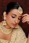 Buy_Zevar By Geeta_Gold Plated Pearls, Piping, Lara Bloom Kundan And Polki Embellished Necklace Set _Online_at_Aza_Fashions