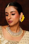 Buy_Zevar By Geeta_Gold Plated Pearls, Piping, Phoolista Kundan And Polki Embellished Necklace Set _at_Aza_Fashions