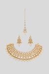 Shop_Zevar By Geeta_Gold Plated Pearls, Piping, Phoolista Kundan And Polki Embellished Necklace Set _at_Aza_Fashions