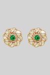 Shop_ZEVAR BY GEETA_Green Moissanite Stones Floral Studded Earrings _at_Aza_Fashions