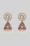 Shop Zevar By Geeta Pink Diamonds, Pearls Moissanite Polki Embellished Jhumkas at Aza Fashions Shop_Zevar By Geeta_Pink Diamonds, Pearls Moissanite Polki Embellished Jhumkas_at_Aza_Fashions